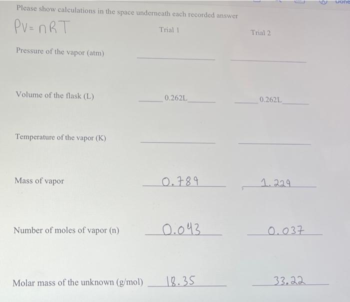 Solved Data Table: Unknown Number: 420 Trial 1 Trial 2 Mass | Chegg.com