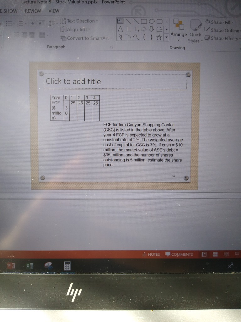 Solved E Show Lecture Note 8 Stock Valuation Pptx Power Chegg Com