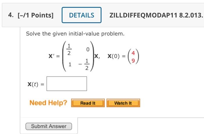 Solved 11 Points] ZILLDIFFEQMODAP11 8.2.013. Solve The Given | Chegg.com