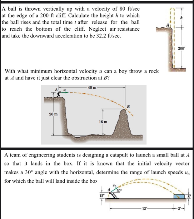 Solved A ball is thrown vertically up with a velocity of 80