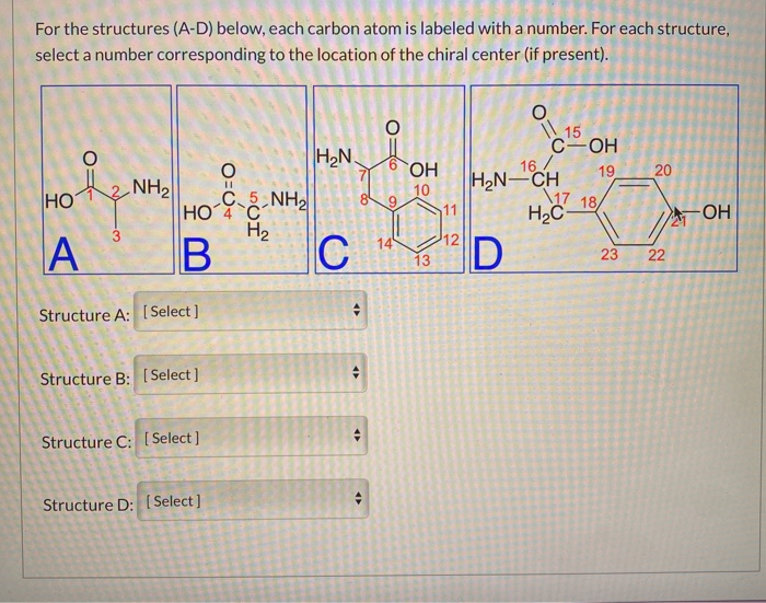 Solved For the structures (A-D) below, each carbon atom is | Chegg.com