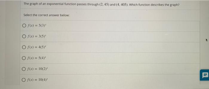 Solved The graph of an exponential function passes through | Chegg.com