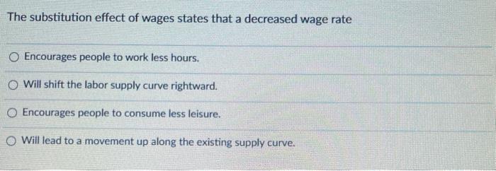 Solved The substitution effect of wages states that a | Chegg.com