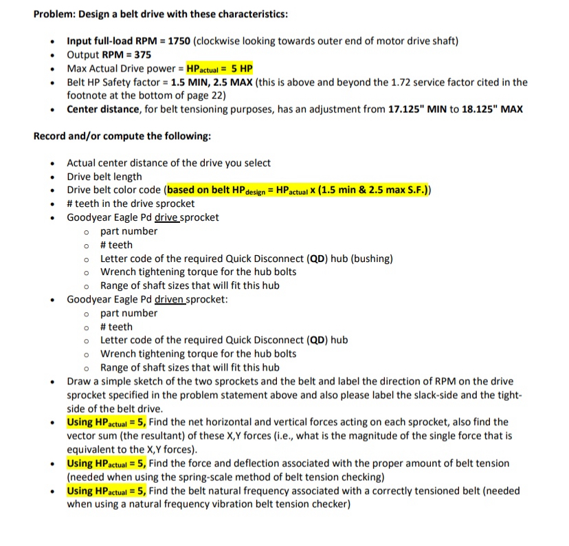 Solved Problem: Design a belt drive with these | Chegg.com