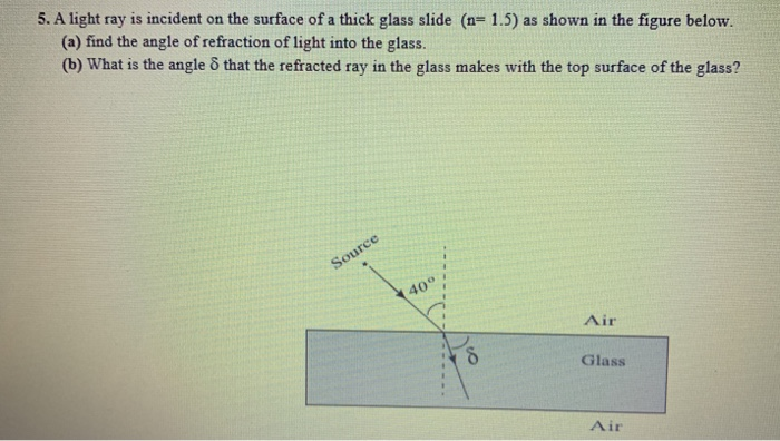Solved 5. A light ray is incident on the surface of a thick | Chegg.com