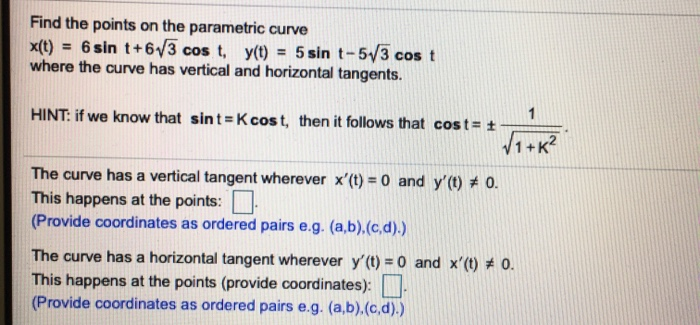 Solved Find The Points On The Parametric Curve X T 6 S Chegg Com