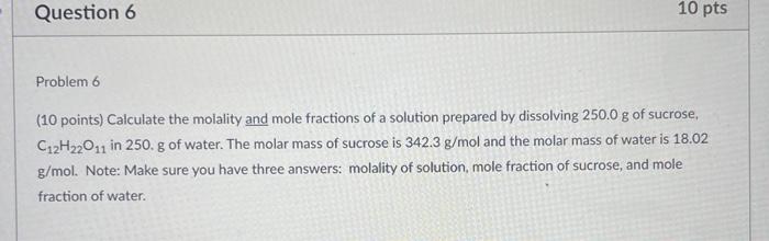 Solved Question 6 10 pts Problem 6 (10 points) Calculate the | Chegg.com