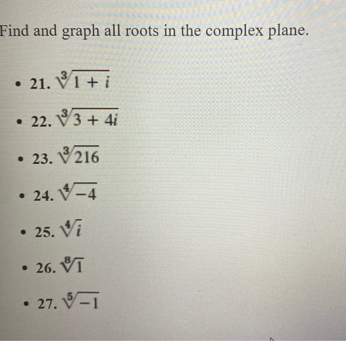Solved Find and graph all roots in the complex plane. • 21. | Chegg.com