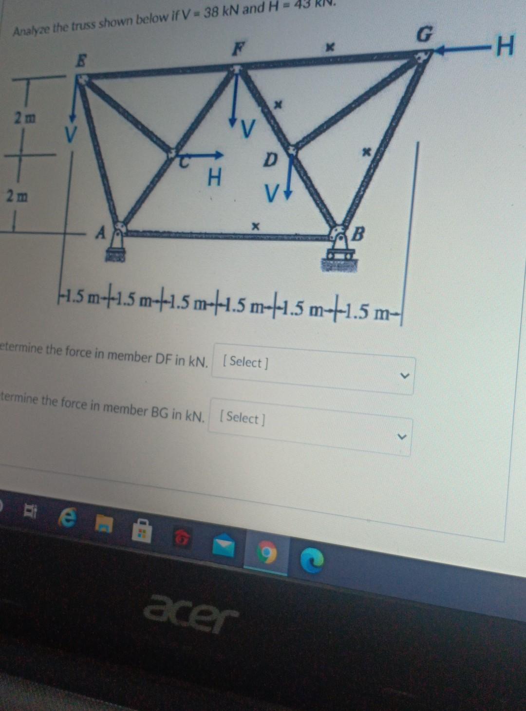 Solved Analyze the truss shown below if V = 38 kN and H = 43 | Chegg.com