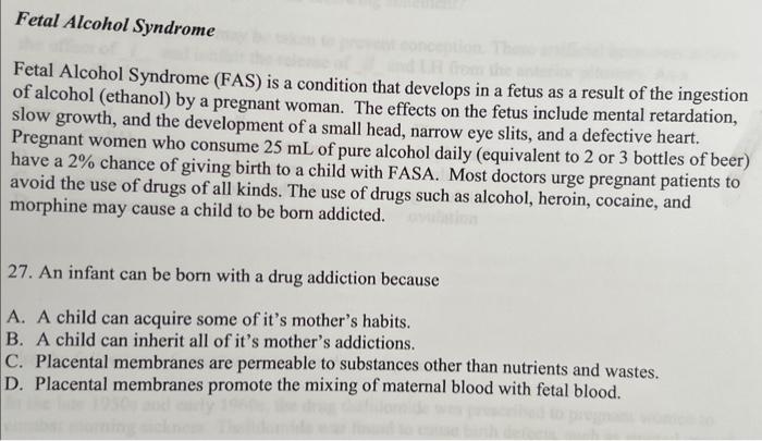 Solved Fetal Alcohol Syndrome (FAS) is a condition that | Chegg.com