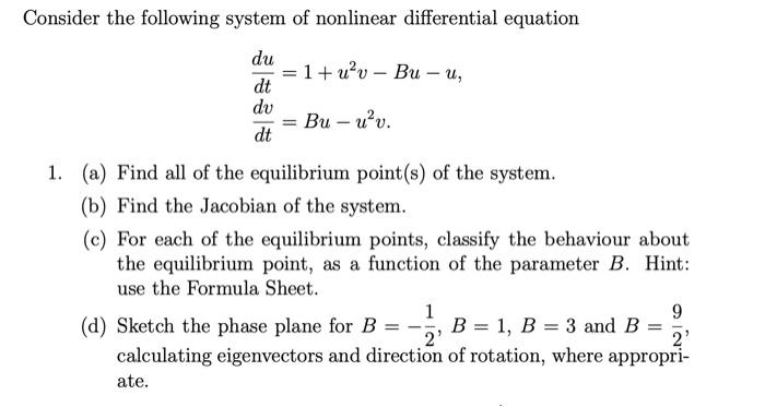 Solved Consider the following system of nonlinear | Chegg.com