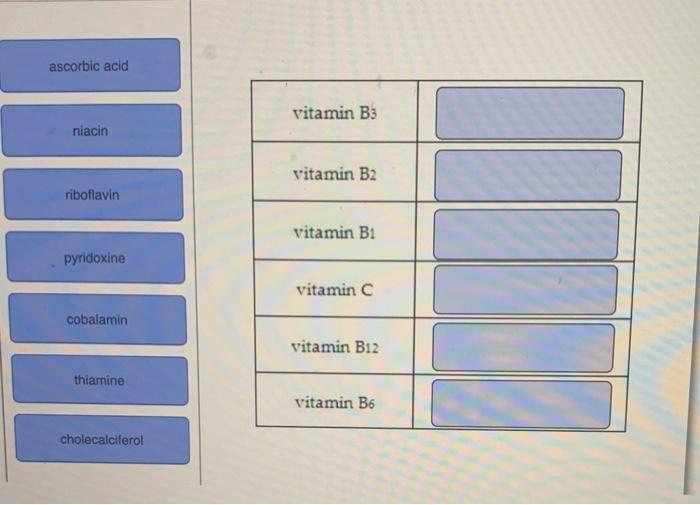 Solved Match the vitamin name with its corresponding