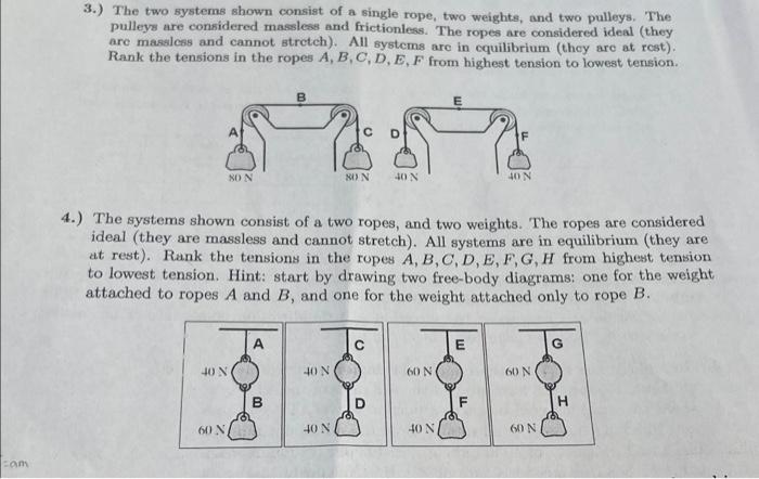 Solved 3.) The two systems shown consist of a single rope, | Chegg.com