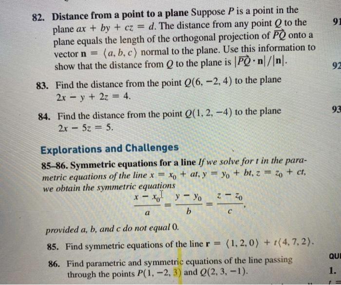 Solved 91 92 82. Distance from a point to a plane Suppose P | Chegg.com