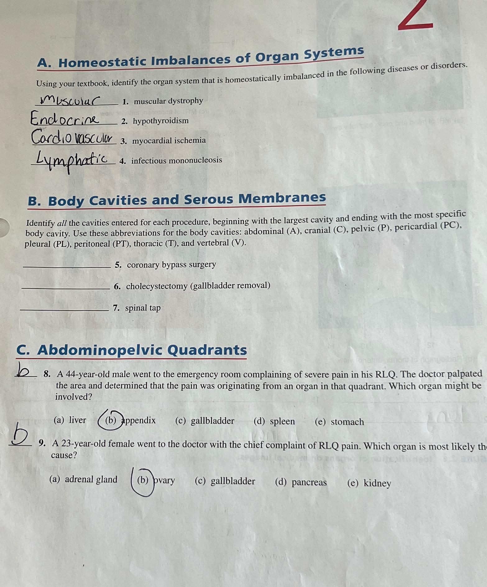 Solved A. ﻿Homeostatic Imbalances of Organ SystemsUsing your