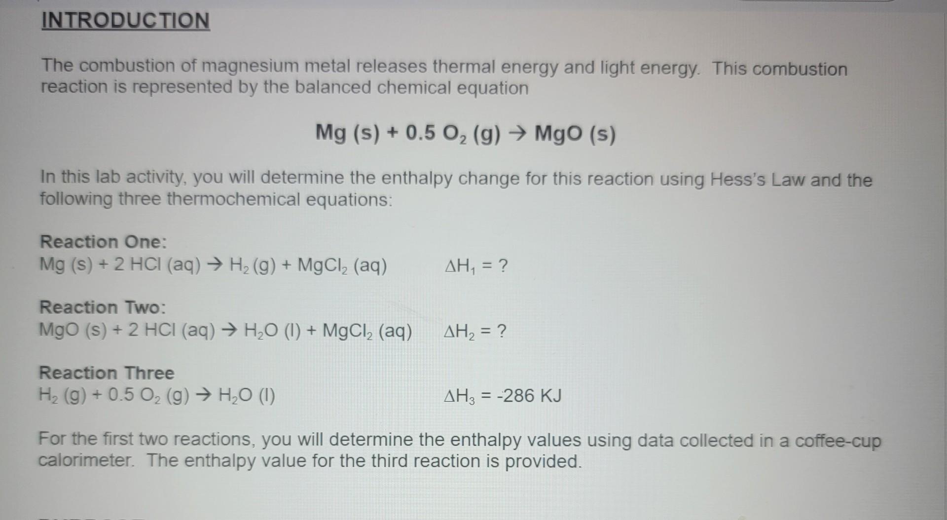 Solved The combustion of magnesium metal releases thermal