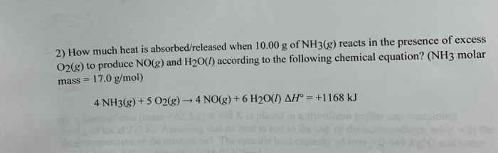 Solved 2) How much heat is absorbed/released when 10.00 g of | Chegg.com