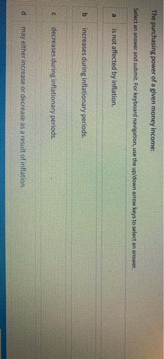 Solved The purchasing power of a given money income: Select | Chegg.com