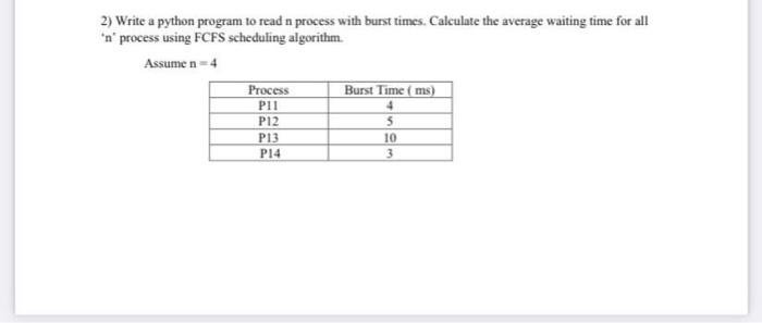 Solved 2) Write a python program to read n process with | Chegg.com