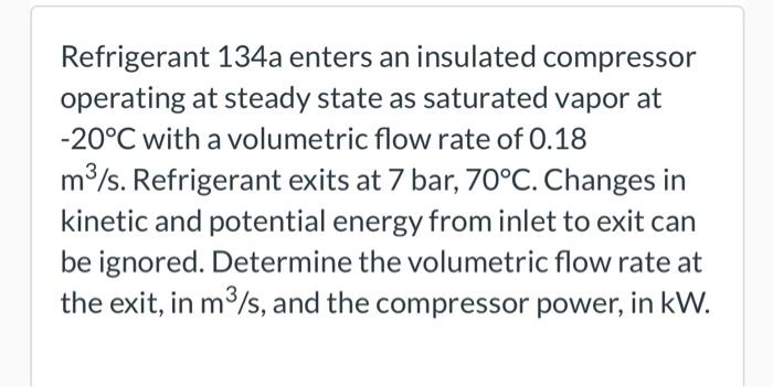 Solved Refrigerant 134a enters an insulated compressor | Chegg.com