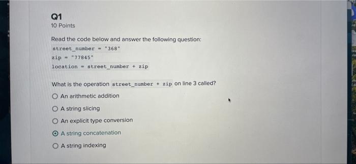 Solved Q1 10 Points Read the code below and answer the | Chegg.com
