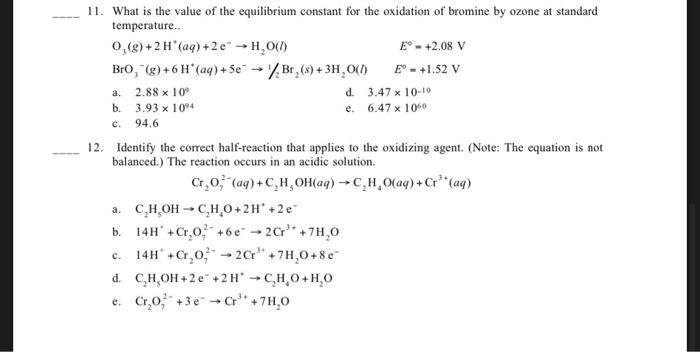 Solved 11 What Is The Value Of The Equilibrium Constant Chegg Com