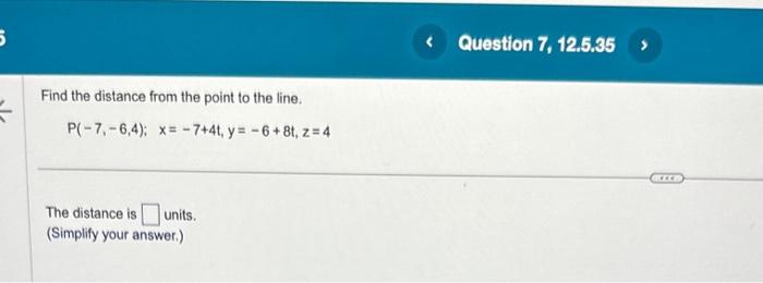 Solved Find the distance from the point to the line. | Chegg.com