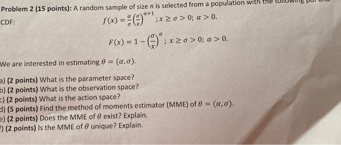 Solved Problem 2 (15 points): A random sample of size n is | Chegg.com