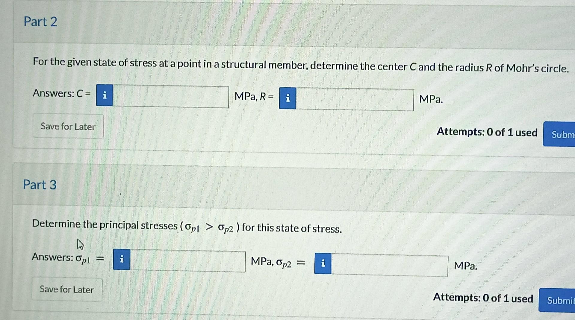 Solved Part 2 For the given state of stress at a point in | Chegg.com