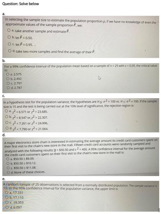 Solved Question: Solve below a. In selecting the sample size | Chegg.com