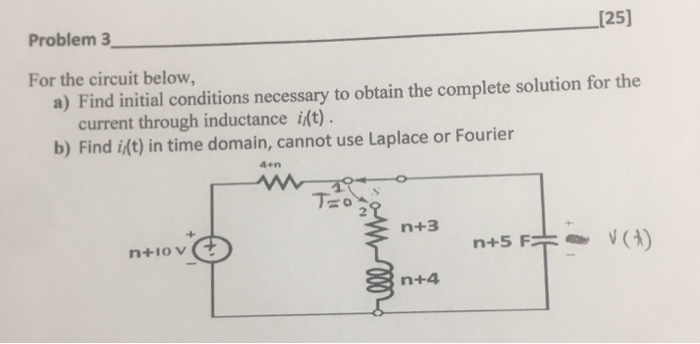 Solved [25] Problem 3 For the circuit below, a) Find initial | Chegg.com