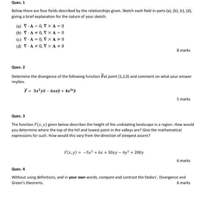 Solved Ques. 1 Below there are four fields described by the | Chegg.com