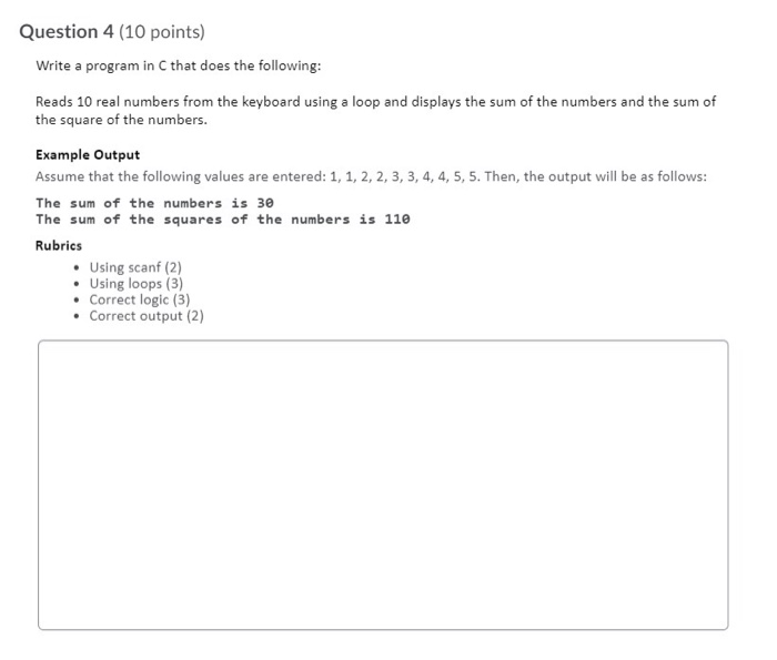 Solved Question 4 (10 points) Write a program in C that does | Chegg.com