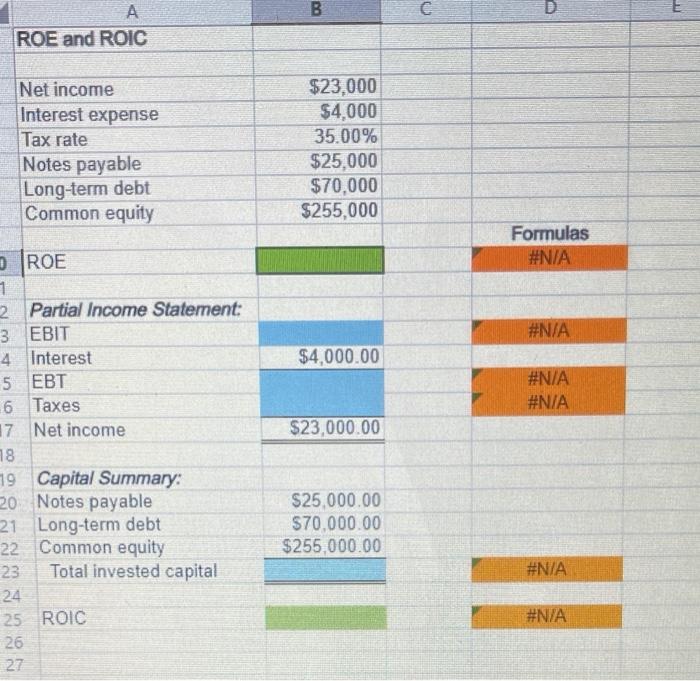 Solved Excel Online Structured Activity. ROE and ROIC Baker | Chegg.com
