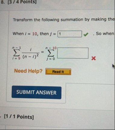 Solved [ 34 ﻿Points]Transform the following summation by | Chegg.com