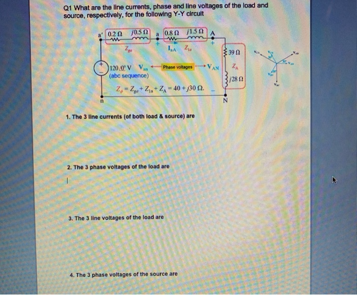 Solved Q1 What are the line currents, phase and line | Chegg.com