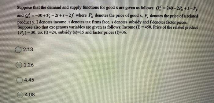 Solved Suppose that the demand and supply functions for good | Chegg.com