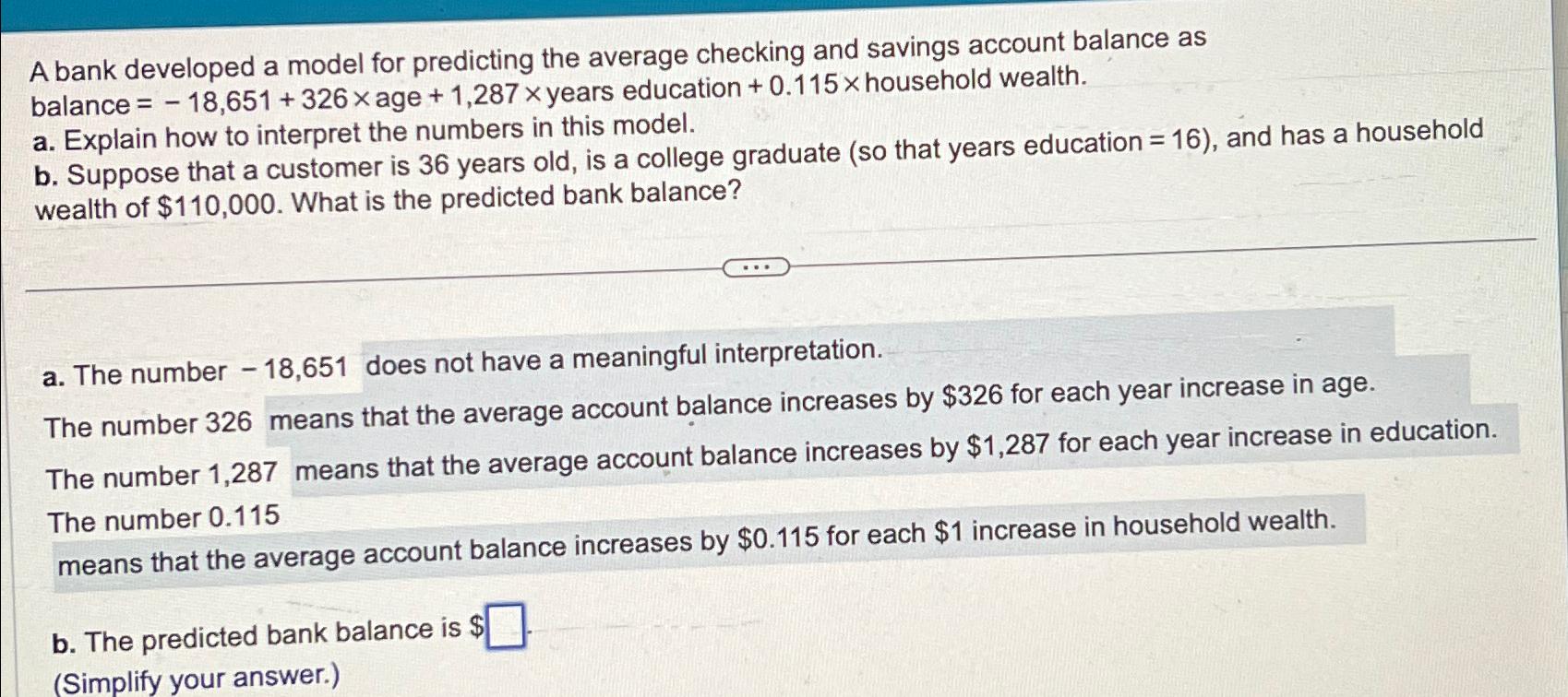 Solved A bank developed a model for predicting the average | Chegg.com