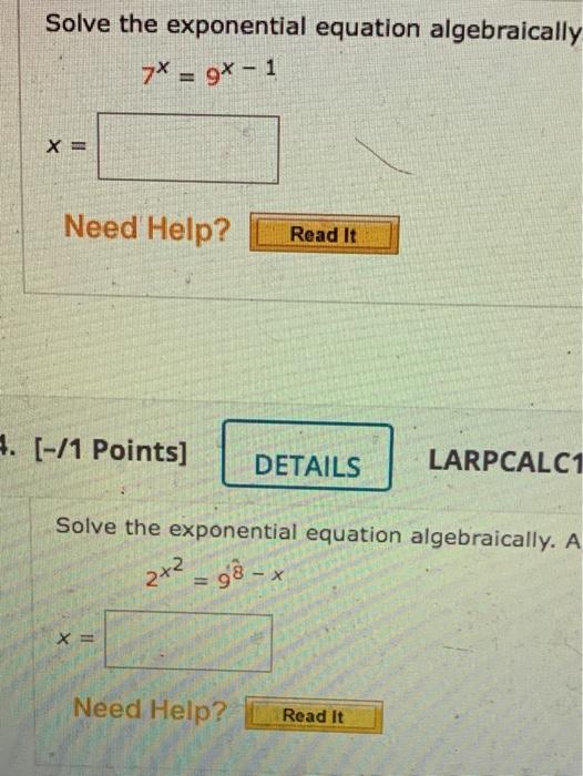Solved Solve the exponential equation algebraically 7* = gx | Chegg.com
