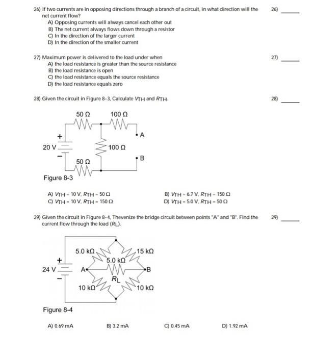 Solved 26) 26) If two currents are in opposing directions | Chegg.com