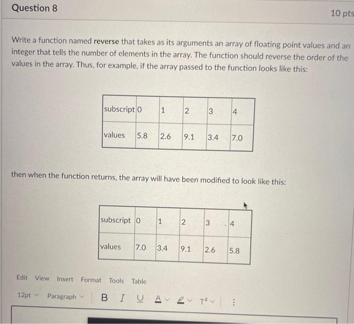 Solved Question 8 10 pts Write a function named reverse that | Chegg.com