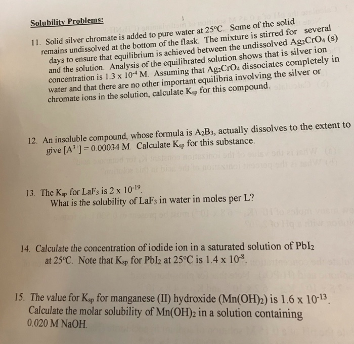 Solved Solubility Problems: 11. Solid silver chromate is | Chegg.com