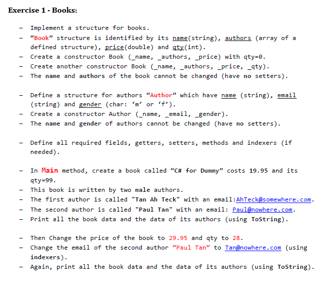 Exercise 1 - Books: Implement a structure for books. | Chegg.com