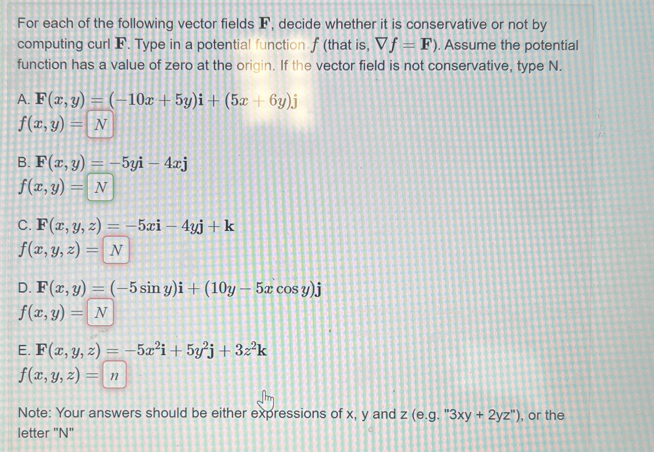 Solved For each of the following vector fields F, ﻿decide | Chegg.com