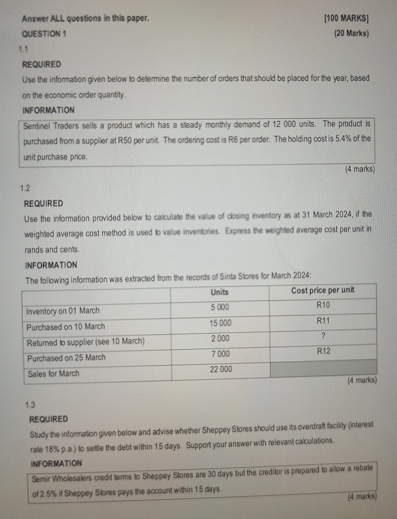 Solved Answer ALL questions in this paper.[100 | Chegg.com