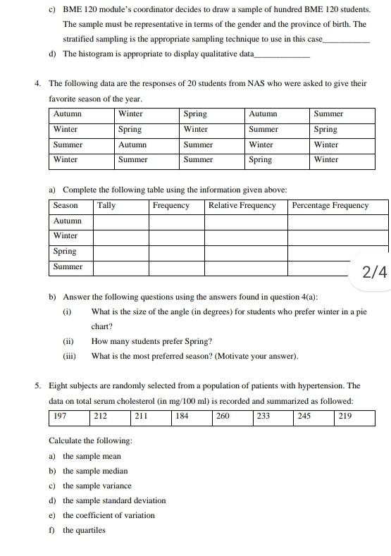 Solved Questions: 1. For Each Of The Following Variables | Chegg.com