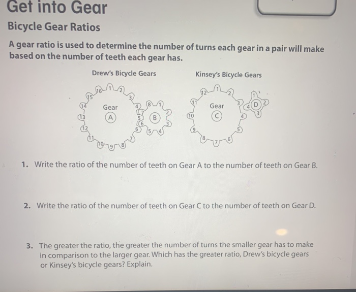 Solved Get into Gear Bicycle Gear Ratios A gear ratio is