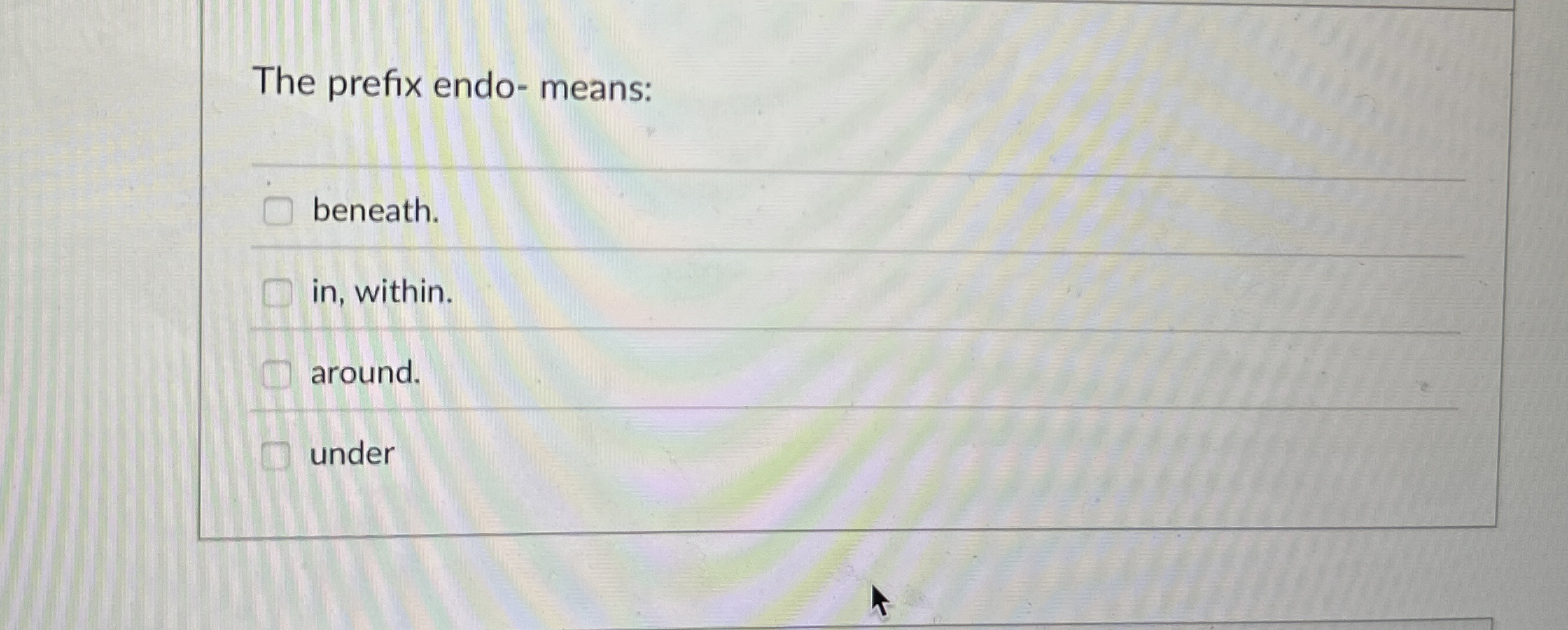 Solved The prefix endo ﻿meansbeneath.in,