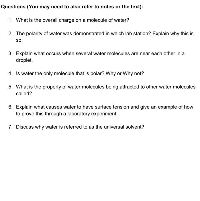 Solved Properties of Water Lab Water and solutions Water