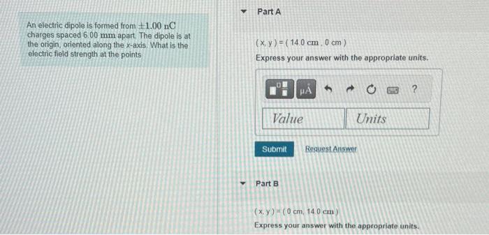 Solved An electric dipole is formed from ±1.00nC charges | Chegg.com